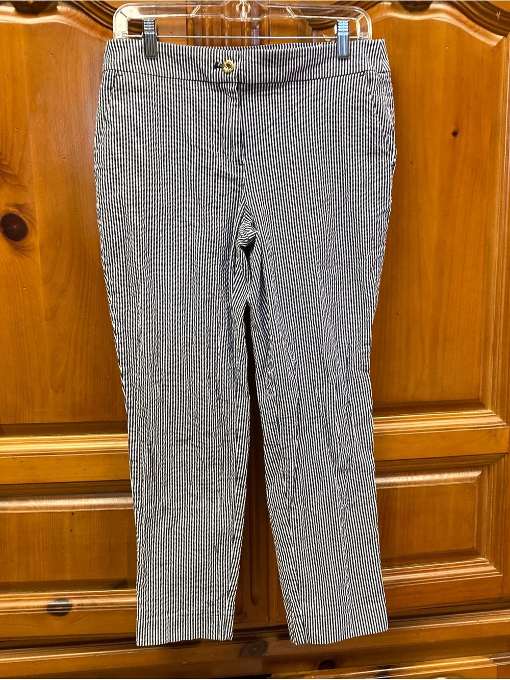 Anne Klein Navy White Striped Seersucker Ankle Pants Size 6